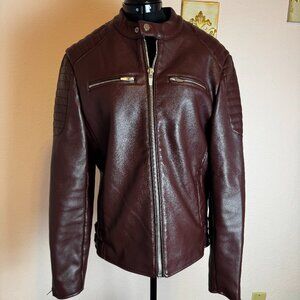 Zara Men's Dark Burgundy Leather Bomber Jacket